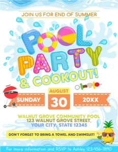 End of Summer Pool Party and Cookout Flyer design preview