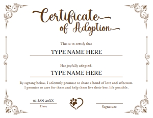 Certificate of Adoption Brown (New) design preview