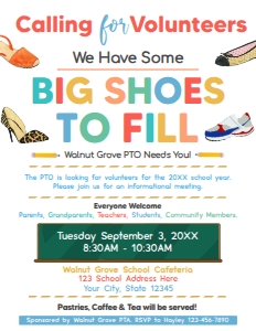 Big Shoes To Fill Volunteer Recruitment Flyer design preview