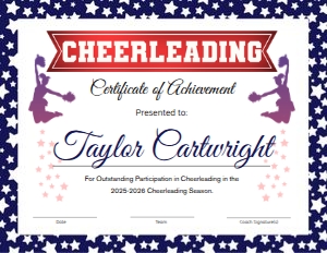 Cheerleading Certificate Blue design preview
