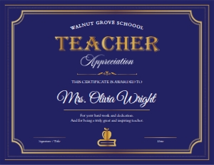 Teacher Appreciation Certificate (BLUE) design preview