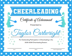Cheerleading Certificate Light Blue design preview