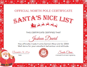 Nice List Certificate Version 3 - US Letter 8.5x11 Inches: Nice List Certificate Version 3
