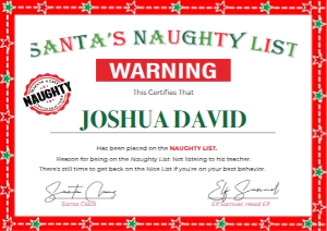 Naughty List Certificate Version 3 design preview