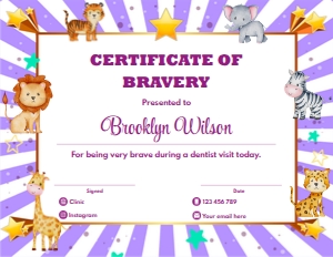 Certificate of Bravery Animal Theme design preview