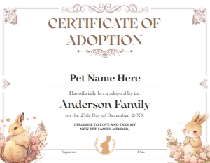 Bunny Adoption Certificate design preview