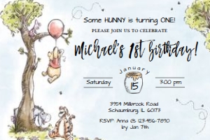 Winnie the Pooh Invitation 6 x 4: Winnie the Pooh Invitation