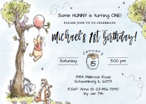 Winnie the Pooh Invitation 7 x 5: Winnie the Pooh Invitation