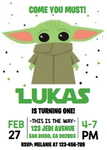 Baby Yoda with Free Thank You Card 5x7: Baby Yoda Invitation 2