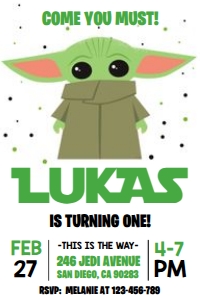 Baby Yoda Birthday Invitation with Thank You Card 4 x 6: Baby Yoda Invitation 2