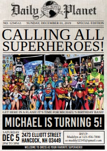 Superhero Birthday Invitation 5 x 7: Superhero Birthday Invitation