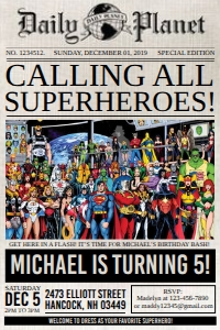 Superhero Birthday Invitation 4 x 6: Superhero Birthday Invitation
