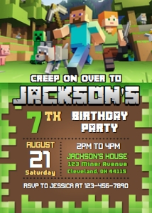 Minecraft Invitation 5 x 7: Minecraft Invitation