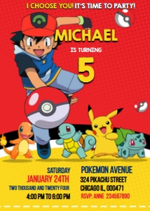 02 Pokemon Invitation  5 x 7 in: Pokemon 2 Invitation