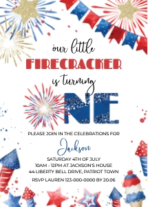 4th July Glitter WColor INVITE Firecracker One design preview