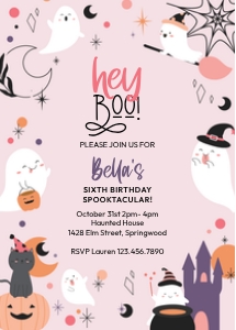 Halloween Pink Ghost INVITATION Hey Boo!: Halloween Ghost Pink INVITATION Hey Boo