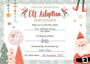 Christmas Elf Mod ADOPT CERT. design preview
