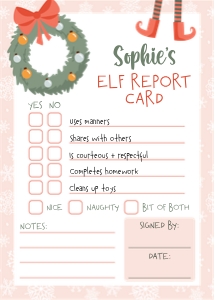 Christmas Elf Girl REPORT CARD: Christmas Elf Girl REPORT CARD