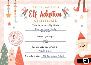 Christmas Elf Girl ADOPTION CERT.: Christmas Elf Girl ADOPT CERT.