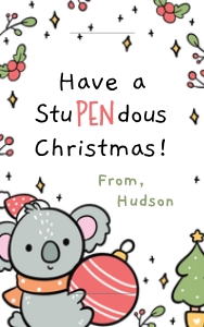 StuPENdous Christmas OBLONG TAG: Christmas Koala GIFT TAG Stupendous