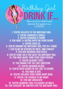 ombre pool party - 21st birthday - drink if... & lingerie bingo design preview