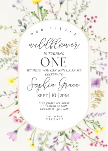 delicate wildflower - first birthday invite design preview