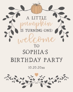 little pumpkin - birthday welcome sign design preview