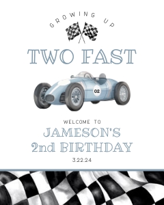 blue race car - second birthday welcome sign design preview