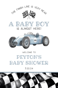 blue race car - baby shower welcome sign design preview