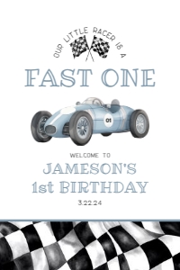 blue race car - first birthday welcome sign design preview