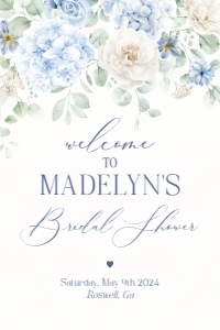 blue floral - bridal shower welcome sign design preview