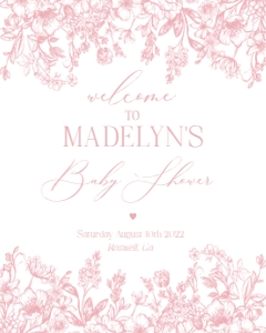 pink chinoiserie - baby shower welcome sign design preview