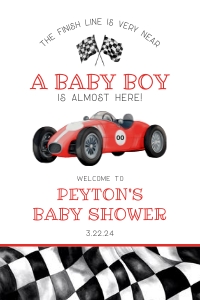 red race car - baby shower welcome sign design preview