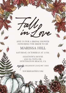 Fall in Love, one-sided, COLOR: Fall in Love, Bridal Shower Invitation