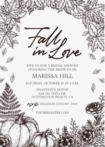 Fall in Love, one-sided, B&W: Fall in Love, Bridal Shower Invitation