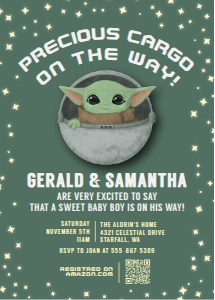 Baby Shower Invitation, Baby Yoda, Grogu, Star Wars: Baby Shower Invitation, Baby Yoda, Grogu, Star