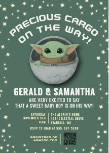 Baby Shower Invitation, Baby Yoda, Grogu, Star design preview