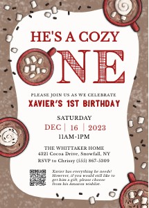 1st Birthday Invitation, Cozy One design preview