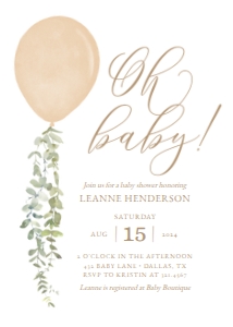 Baby Shower Invitation - Gold Balloon - 1010: Baby Shower Invitation - Gold Balloon - 1010
