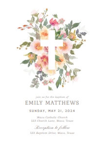 BAP001: BAP001 - Floral Cross Baptism Invitation
