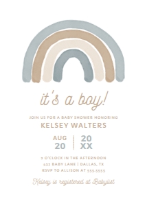 Baby Shower Invitation - Blue Rainbow - 1026: Baby Shower Invitation - Blue Rainbow - 1026