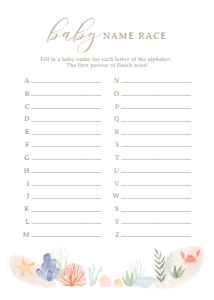 Baby Name Race - Under the Sea - 1002: Baby Shower Games - Under the Sea - 1002