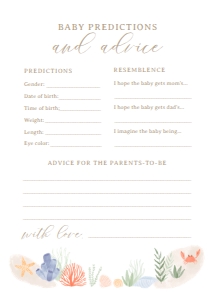 Baby Predictions and Advice - Under the Sea - 1002: Baby Shower Games - Under the Sea - 1002