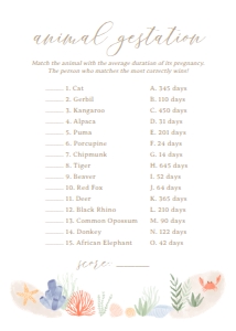Animal Gestation - Under the Sea - 1002: Baby Shower Games - Under the Sea - 1002