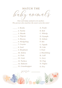Match the Baby Animals - Under the Sea - 1002: Baby Shower Games - Under the Sea - 1002