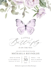 Baby Shower Invitation - Butterfly (Purple) - 1043: Baby Shower Invitation - Butterfly (Purple) - 1043