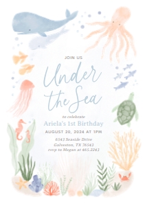 Birthday Invitation v3 - Under the Sea - 9996: Birthday Invitation - Under the Sea (Blue) - 9996