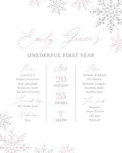 Milestone Board (16x20) - Winter Onederland (Pink) - 9960: Milestone Board (16x20) - Winter Onederland (Pink) - 9960