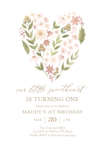 Birthday Invitation - Floral Heart (Little Sweetheart) design preview