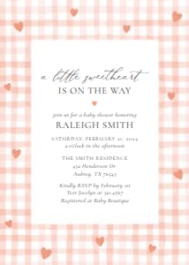 Baby Shower Invitation - Pink Gingham Hearts (Little Sweetheart) - 1089 design preview